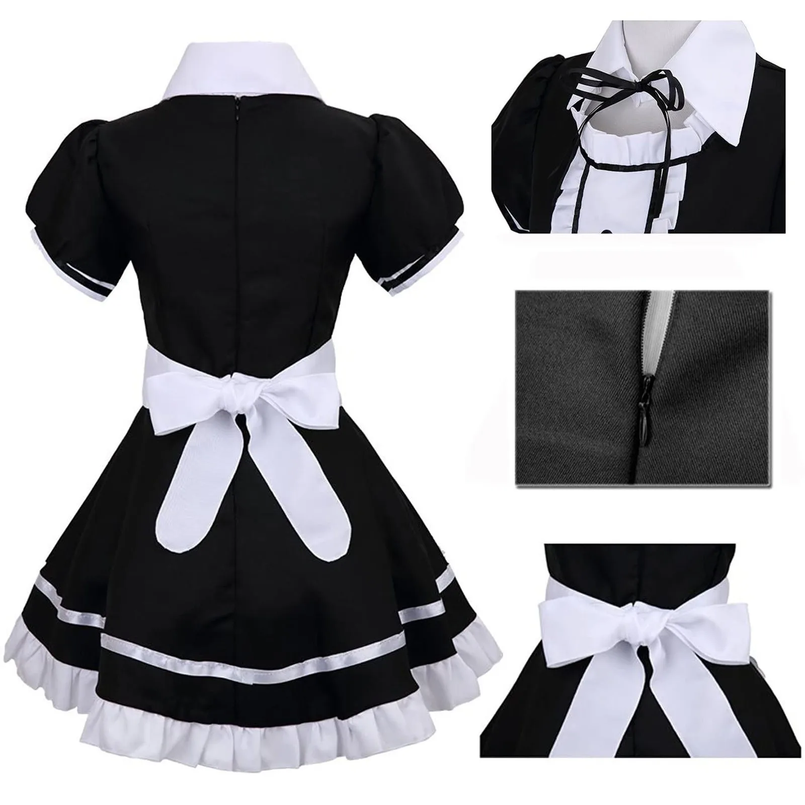 

Lingerie Dress Maid Cosplay Costume New Women Fashion Headwear Apron Fake Collar Bowknot Knee-Length Clothes