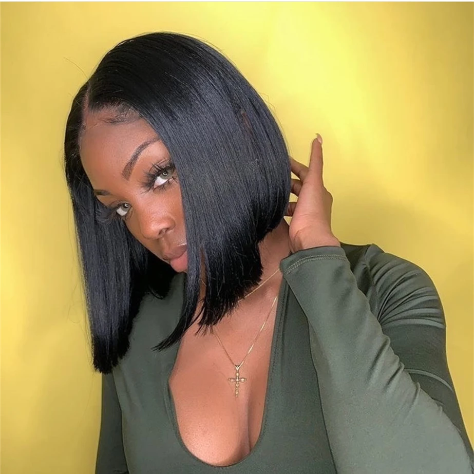 

Short Hair Wigs Brazilian Lace Part Human Hair Wigs 150% Brazilian Remy Pre Plucked For Women Bob Lace Wig Natural Color