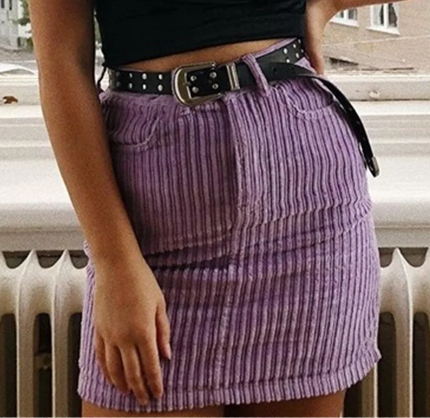 Purple Skirt BOOFEENAA Вельветовая укороченная куртка женская уличная одежда осень зима модные короткие пальто ветровка фиолетовая неоновая зеленая C98-BA92 - Цвет: Purple Skirt