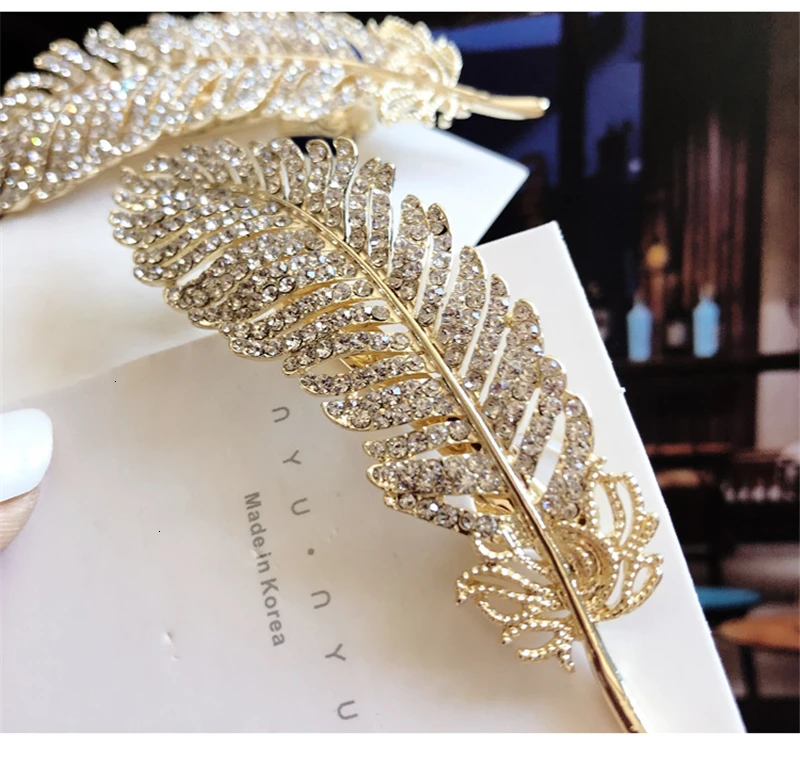 Заколки для волос женские блестящие в Корейском стиле с перьями и кристаллами -