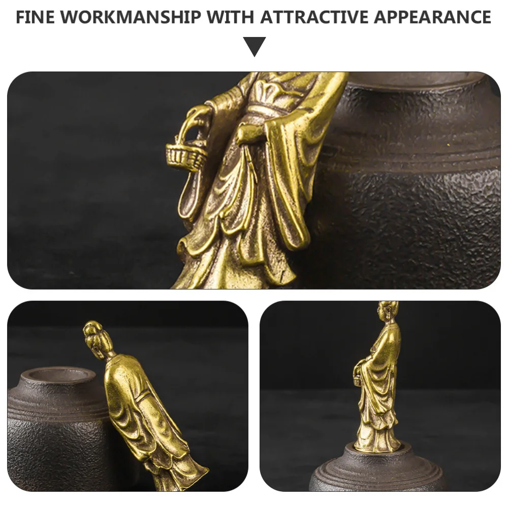 

1pc Brass Guanyin Statue Retro Desktop Ornament Brass Guanyin Figurine Craft