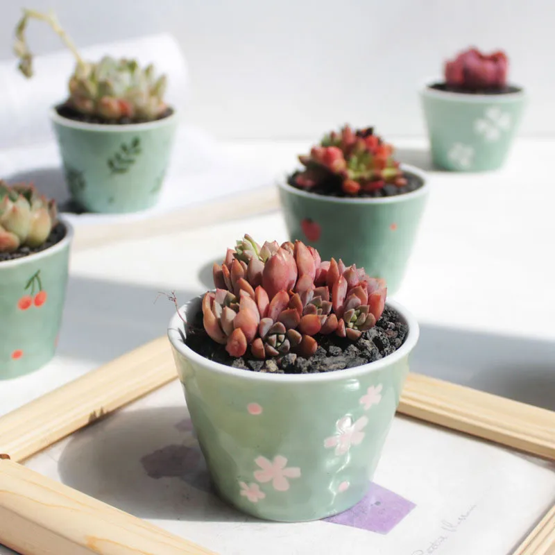 Мини керамический плантатор ручной работы из зеленого фарфора для офиса