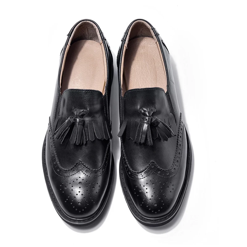 Женская Осенняя обувь 2019 года из натуральной кожи Лоферы без застежки с