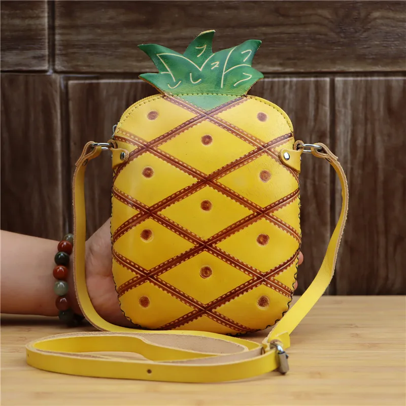 Новая кожаная сумка ручной работы с ананасом через плечо женская