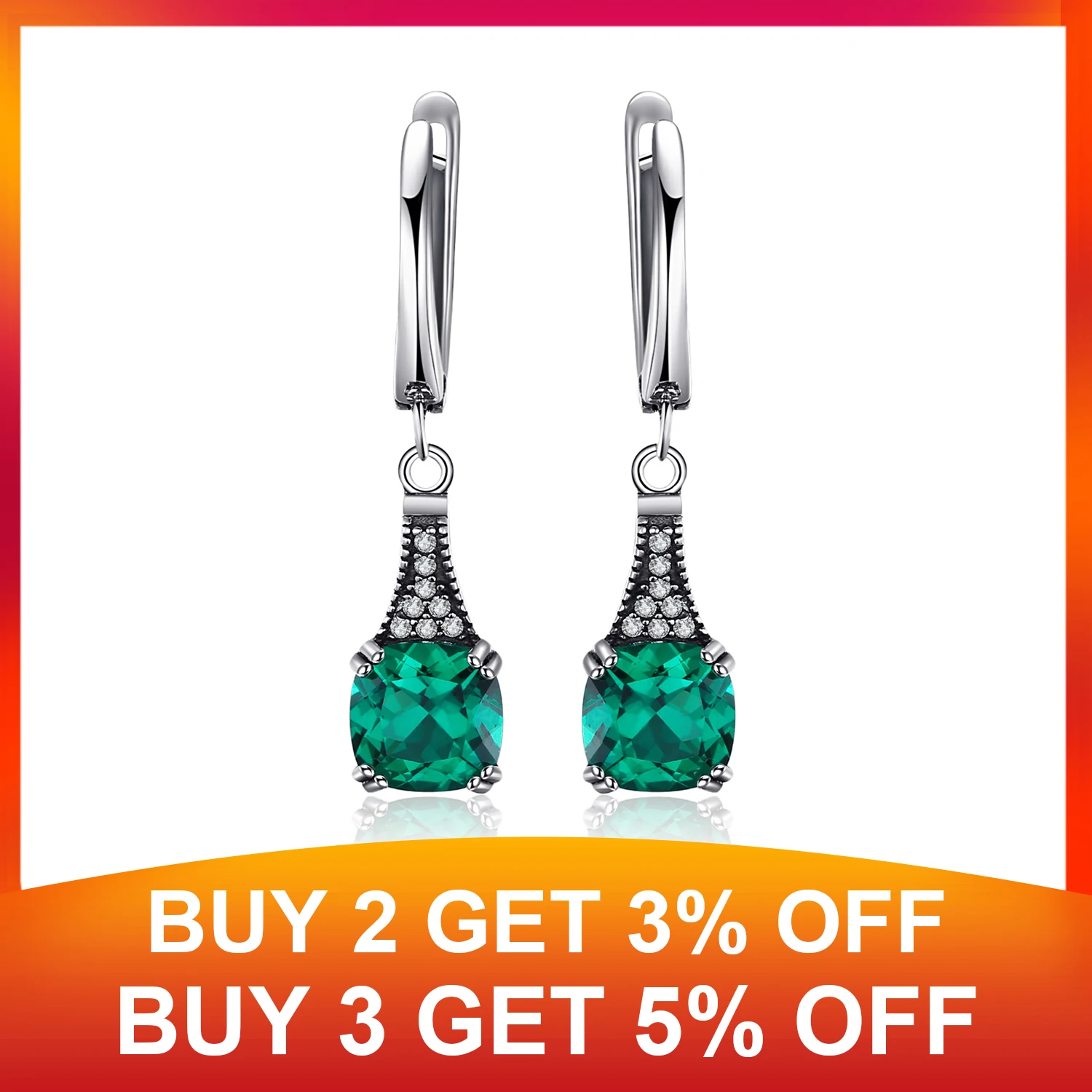 Jewelrypalace классический 2.9ct Подушки Nano России имитации Изумрудный Длинные Висячие