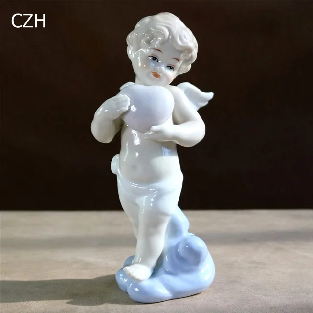 6,5 ''фарфоровая статуэтка Купидона любовь, керамическая фигурка Ангела в виде сердца, миниатюрное настольное украшение, украшение ремесленника, подарок, интерьер