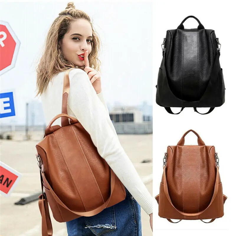 

Female anti-theft backpack Classic PU leather solid color backpack fashion shoulder bag backpack