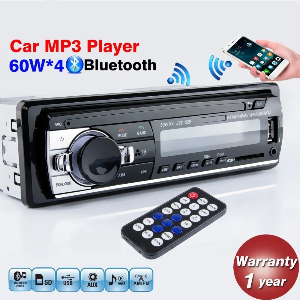 

Hip pcron Car Radio Stereo MP3 Player Digital Bluetooth 60Wx4 FM Audio Music USB / SD with In Dash AUX Input