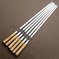 55cm 21 5 stainless steel bbq skewers shish kebab barbecue grill stick wood handle fork needle long flat meat set camping tool