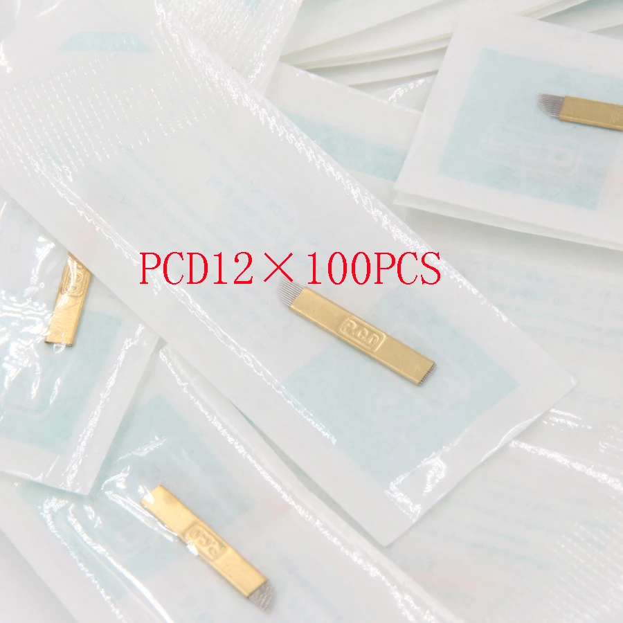 100 шт. 12-контактная твердая игла PCD 12 лезвий Ламина микроблейдинг Tebori Перманентный