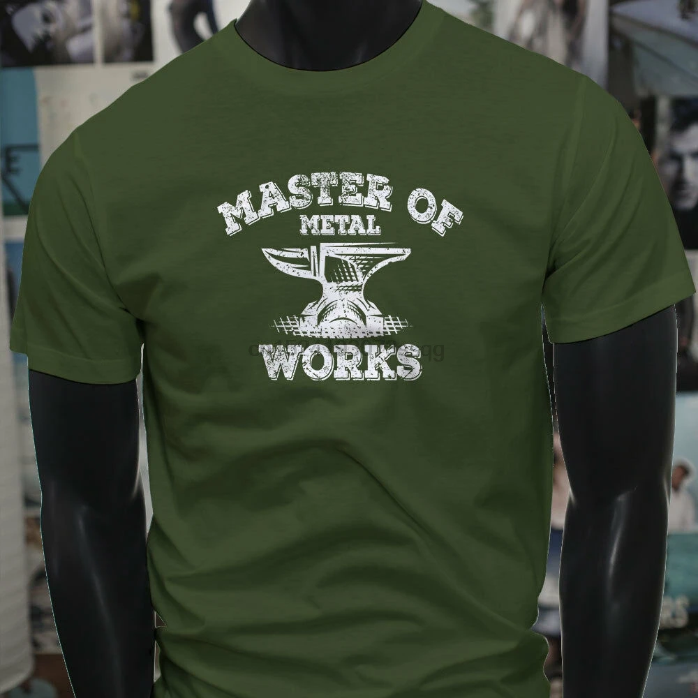 

Green T-Shirt MASTER OF METAL WORKS ANVIL BLACKSMITH WORKER Mens Military