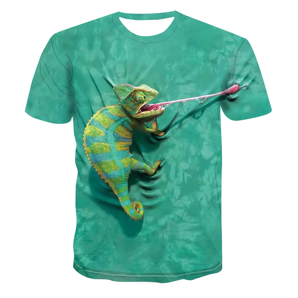 

Summer Fashion Clothing Men's T-shirt Super Cute 3d Animal Chameleon Print T-shirt Children's Casual Sportswear Harajuku Top