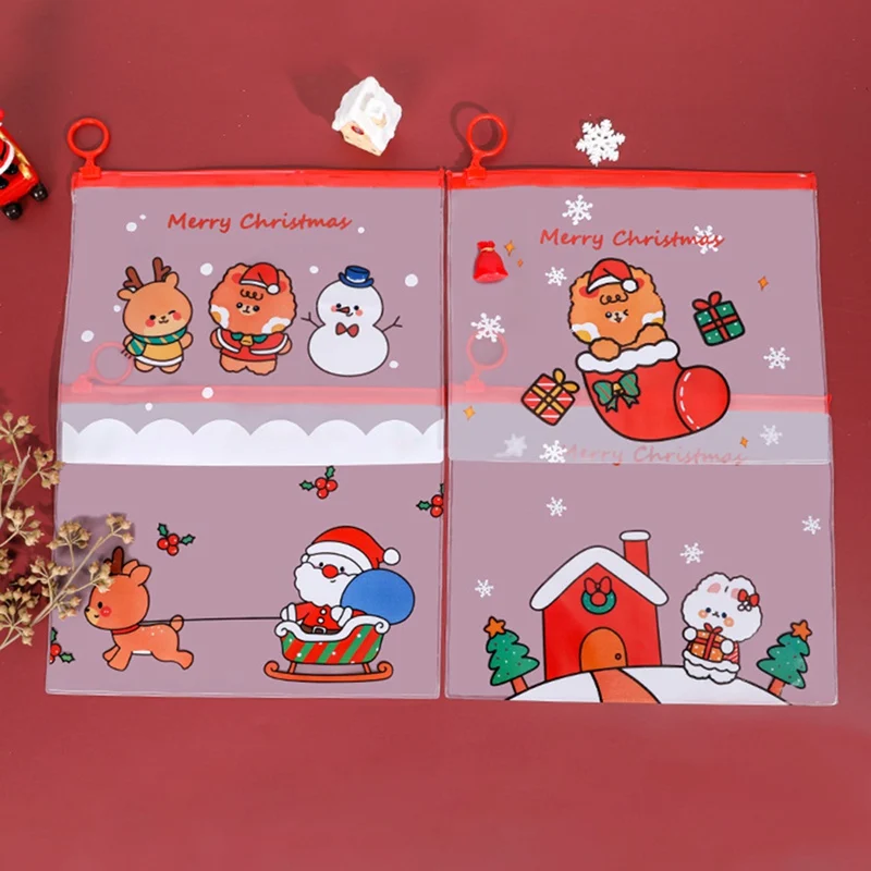 

Christmas Ring Transparent Stationery Storage Bag Cartoon Transparent PVC Document Bag File Folder Stationery Filing Production