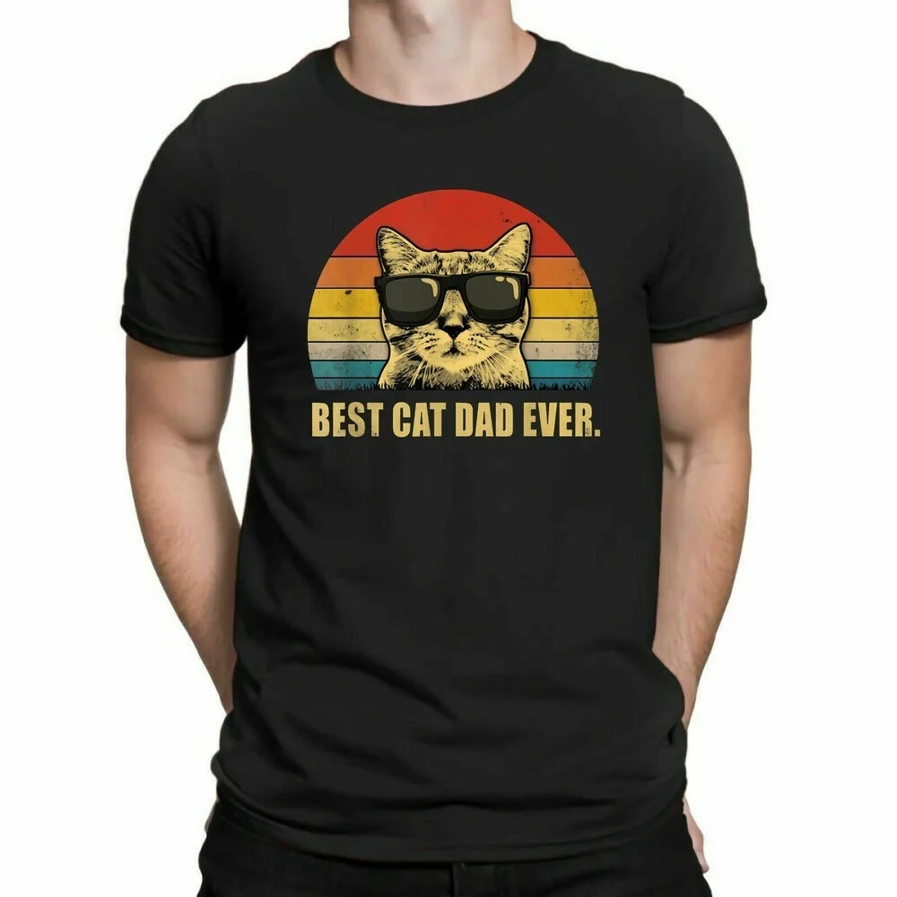 Мужская хлопковая футболка Best Cat Dad Ever черная Винтажная Версия солнцезащитных