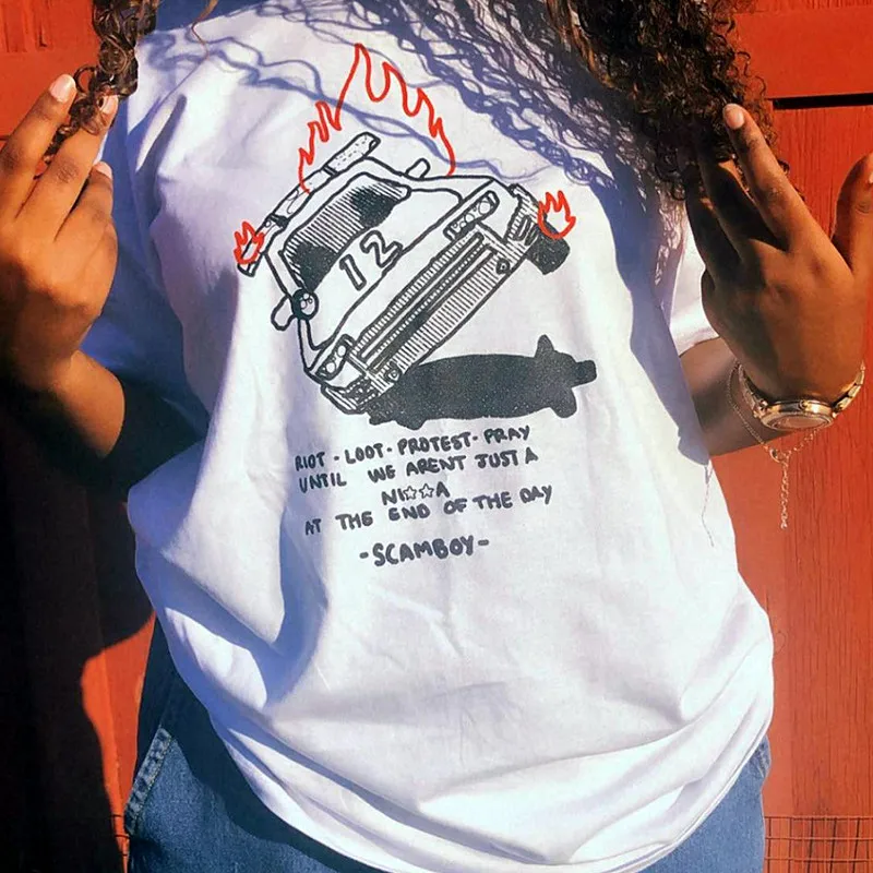 

Женская хлопковая футболка в стиле ретро, белая свободная футболка с коротким рукавом и круглым вырезом, футболка с принтом в виде машины, у...