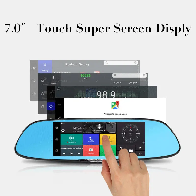 7 дюймов Камера заднего вида камера Android 5 0 Wifi Gps Full Hd 1080P видеорегистратор с двумя