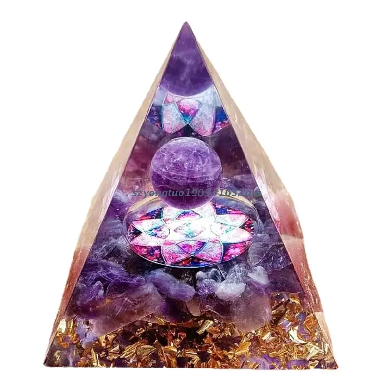 

P82C 60mm Orgone Pyramid Purple Healing Crystal Chakra Stone Jewelry Energy Generator