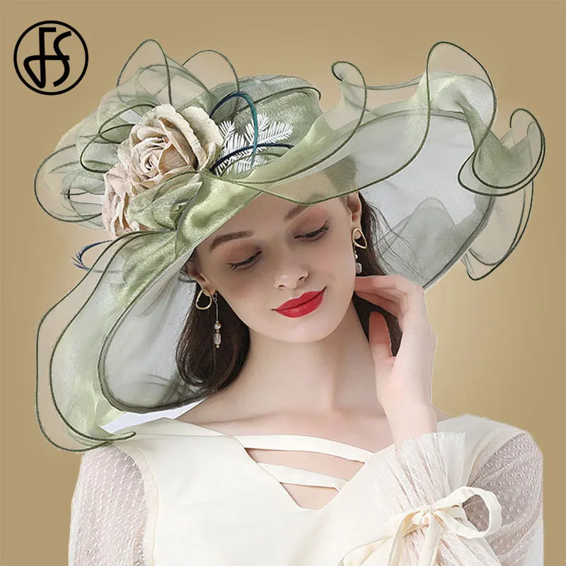 Женские шляпки с широкими полями FS розовые шляпы из органзы в стиле Кентукки