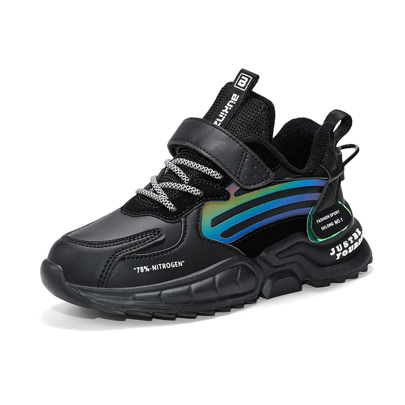 Zapatillas de deporte de cuero EVA para ni&ntilde;o, zapatos antideslizantes de fondo suave, informales, para correr, suministros de actividades al aire libre-4