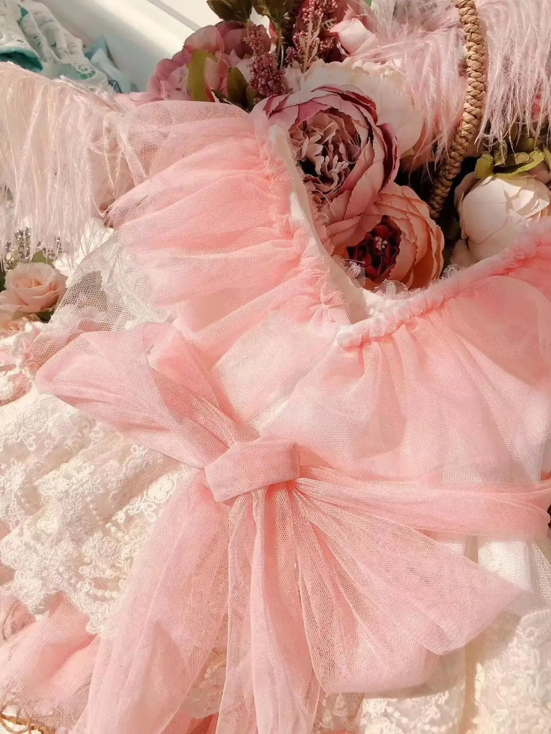 Весенне-летнее пасхальное Розовое Кружевное Сетчатое платье для маленьких