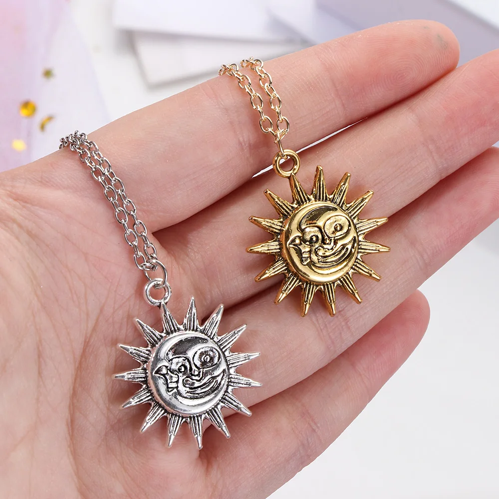 Новинка модное античное серебряное ожерелье Sun Moon в винтажном стиле цепочка для