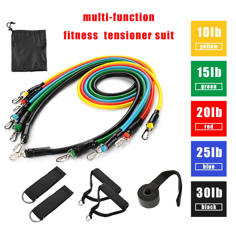 

11pcs/set Elastic Resistance Bands Muscle Strength Training Exercise Sports Pull Rope Handle Ankle Ring Gym Fitness Equipment