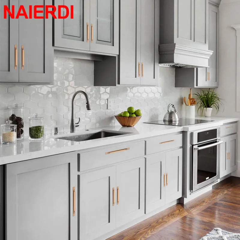 Золотые твердые ручки для кухонного шкафа из алюминиевого сплава NAIERDI черные в