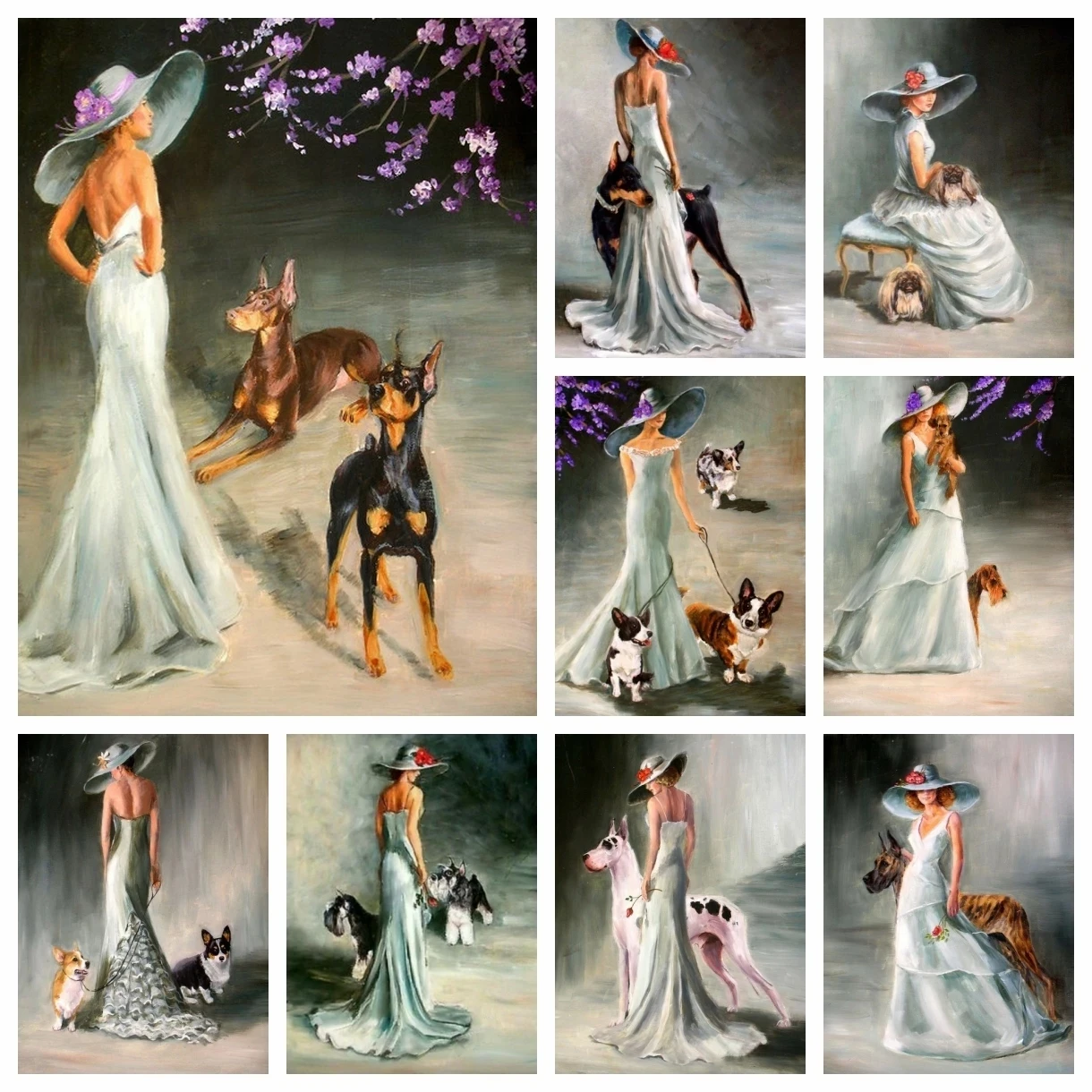

5D Diy Full Drill Diamond Painting Woman and Dog Cross Stitch Kit Figure Portrait Mosaic Animal Rhinestones Embroidery Picture