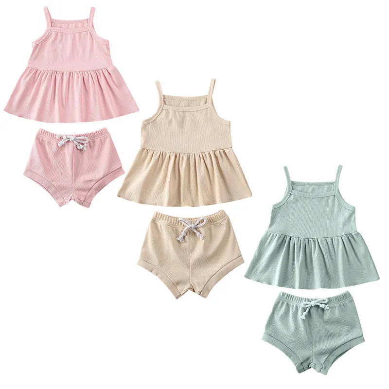 

Baby Clothes 2PCS Infant Baby Girl Clothes Solid Sleeveless Tops Dress+Shorts Pants Outfits
