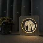Светодиодная настольная лампа в виде слона, деревянный светодиодный ночник для гостиной, спальни, прикроватный ночник с теплым светом, зарядка через USB, с мультяшными животными