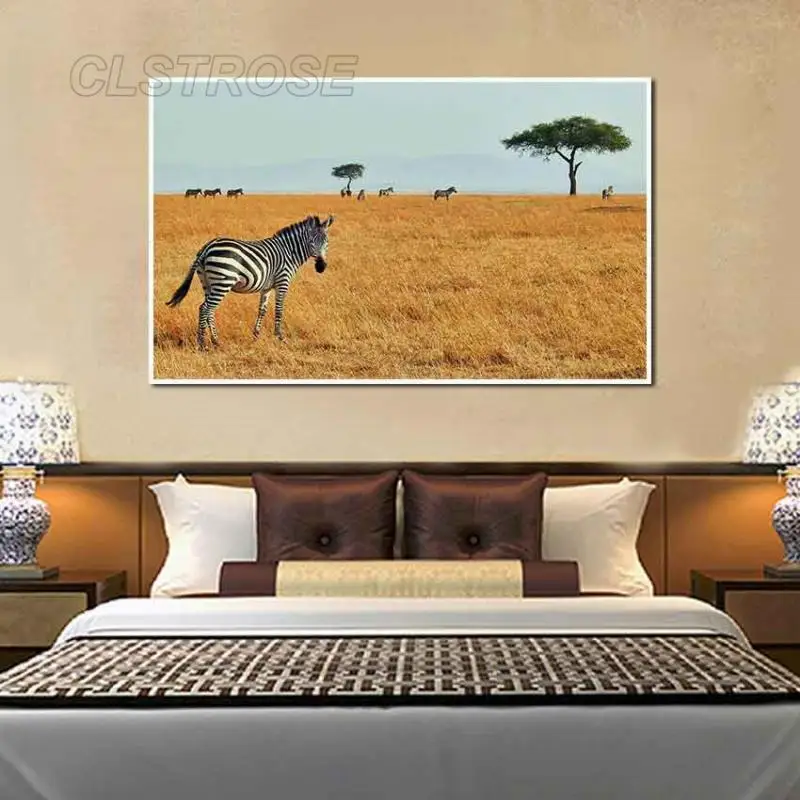 

Animal Home Decoration Canvas Paintings Weeds and Zebra Hd Print Pictures for Bedroom and Living Room Frameless Style