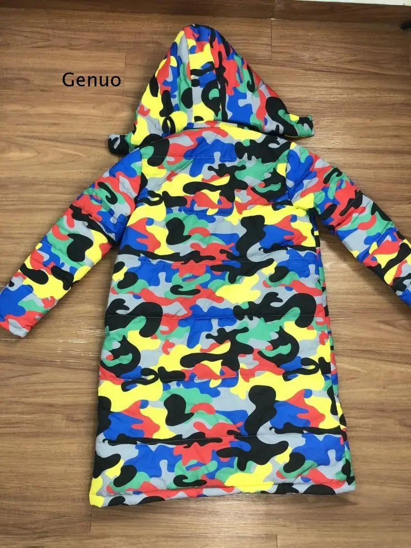 2021 Winter Spring Camouflage Print Jacket Women Long Parka Unisex  Cotton Padded Coat with Detachable Hood