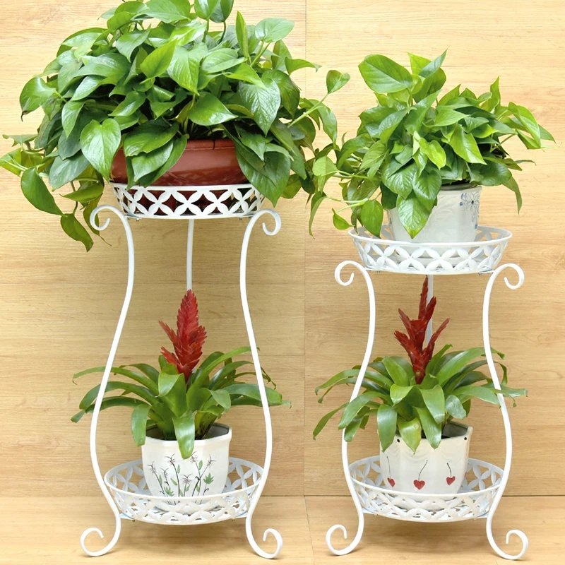 

Iron flower shelf indoor flower pot rack living room rack floor type green hanging orchid double balcony flower stand