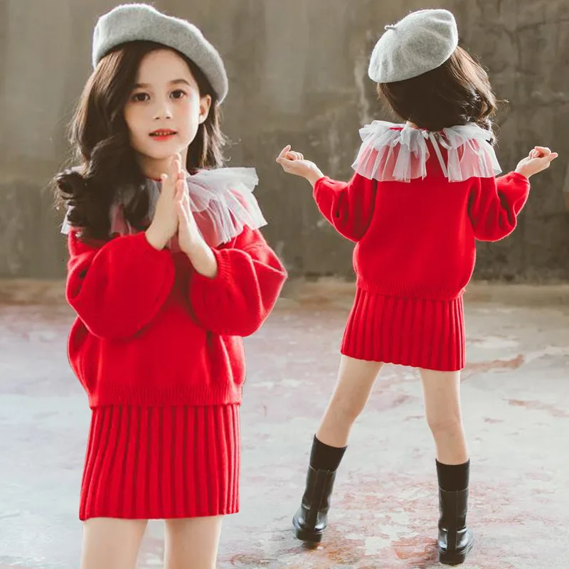 Вязаный комплект из 2 предметов для девочек комплекты одежды осенняя