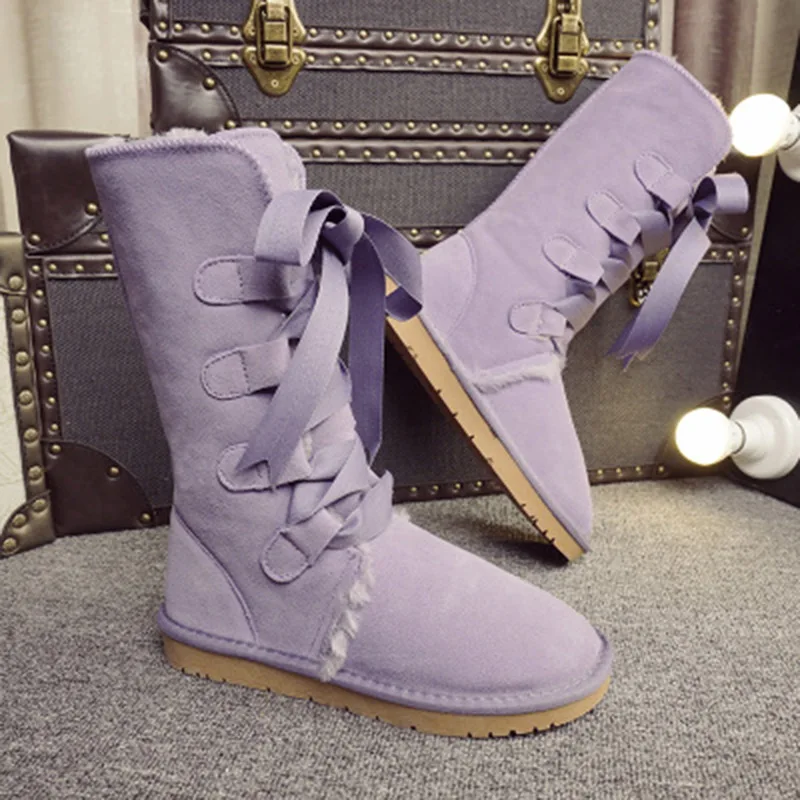 Purple UVWP; ; Лидер продаж; женские зимние сапоги; высокие сапоги из натуральной кожи; теплые зимние сапоги; женская обувь - Цвет: Purple