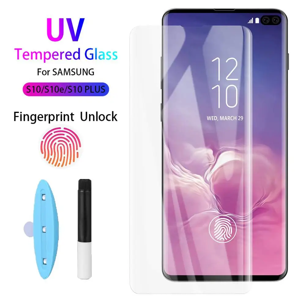 10D УФ Клей закаленное стекло для samsung Galaxy S10 PLUS + отпечатков пальцев разблокировка
