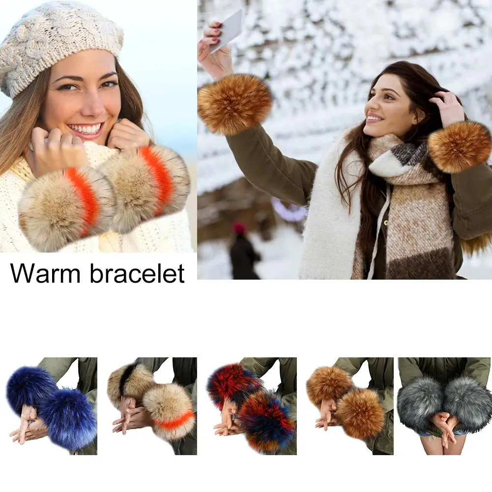 APair из искусственного меха набор наручных манжет теплый рукав браслет на