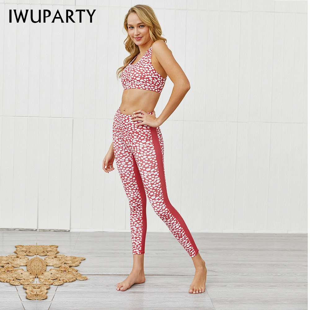 

2 Piece Set Workout Clothes for Women Sports Bra-Leggings Set Poin Print Backcross Crop Top Gym Clothing Sportswear Fitness suit