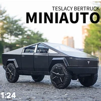 new 124 tesla cybertruck pickup alloy diecasts toy vehicles metal toy car model sound and light pull back collection kid toys