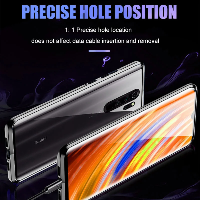 

360 Metal Magnetic Phone Case For Xiaomi Redmi 8 8A Note 10 9 8 7 K20 F2 Pro Full Cover Glass Cover For Xiaomi 10 9T Fliq Cases