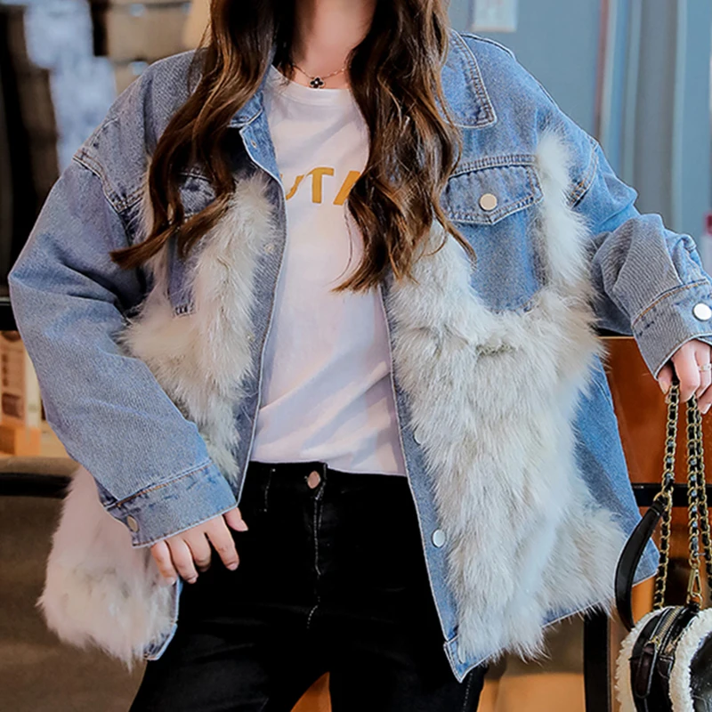 Зимняя женская куртка пальто теплые короткие джинсовые куртки из искусственного