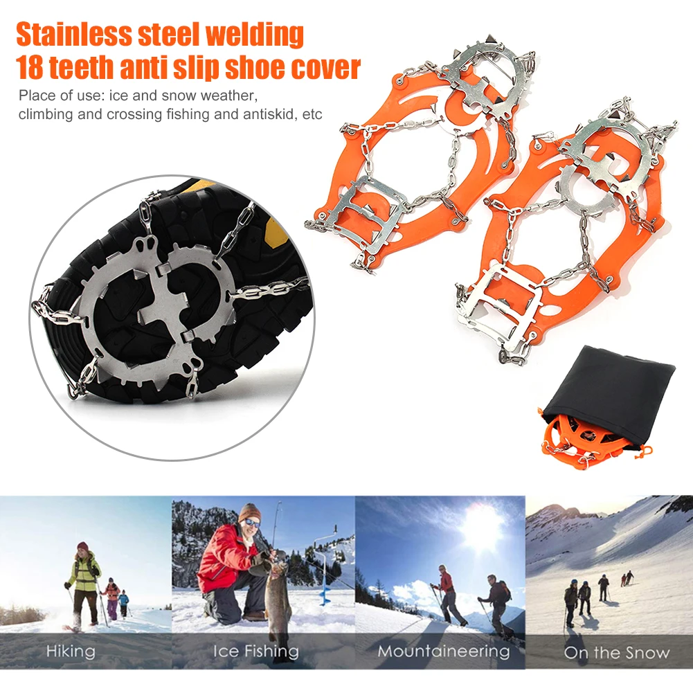 Anti Slip Ice Gripper Spikes Cleats Snow Shoe Crampons Travelling 18 Teeth Outdoor Climbing Easy Carrying Portable Parts images - 3