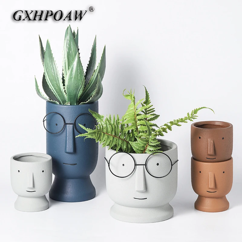 

Cartoon Fashion Simple Art Dried Flower Vase Home Garden Nordic Cute Glasses Boy Ceramic Succulent Flower Pots Indoor Green Dill