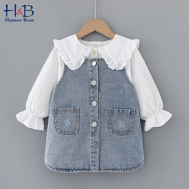 

Комплект одежды Humor Bear для девочек, осенняя Новинка, рубашка с отложным воротником и длинными рукавами + джинсовая юбка, 2 шт., повседневная од...