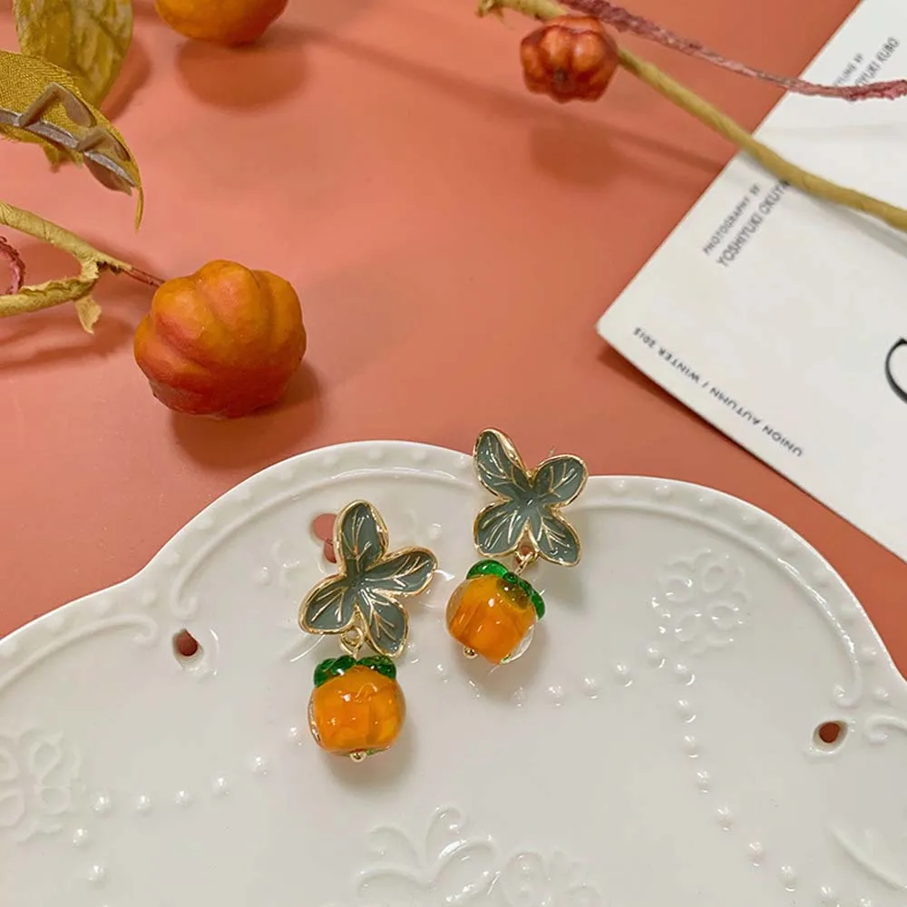 

Persimmon Earrings Dripping Oil Flower Small Earrings Girl Retro Silver Needle Stud Earrings Without Pierced Ear Clips