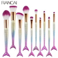 rancai 61011pcs mermaid makeup brushes foundation powder eyeshadow contour concealer cosmetic makeup brushes for free shipping