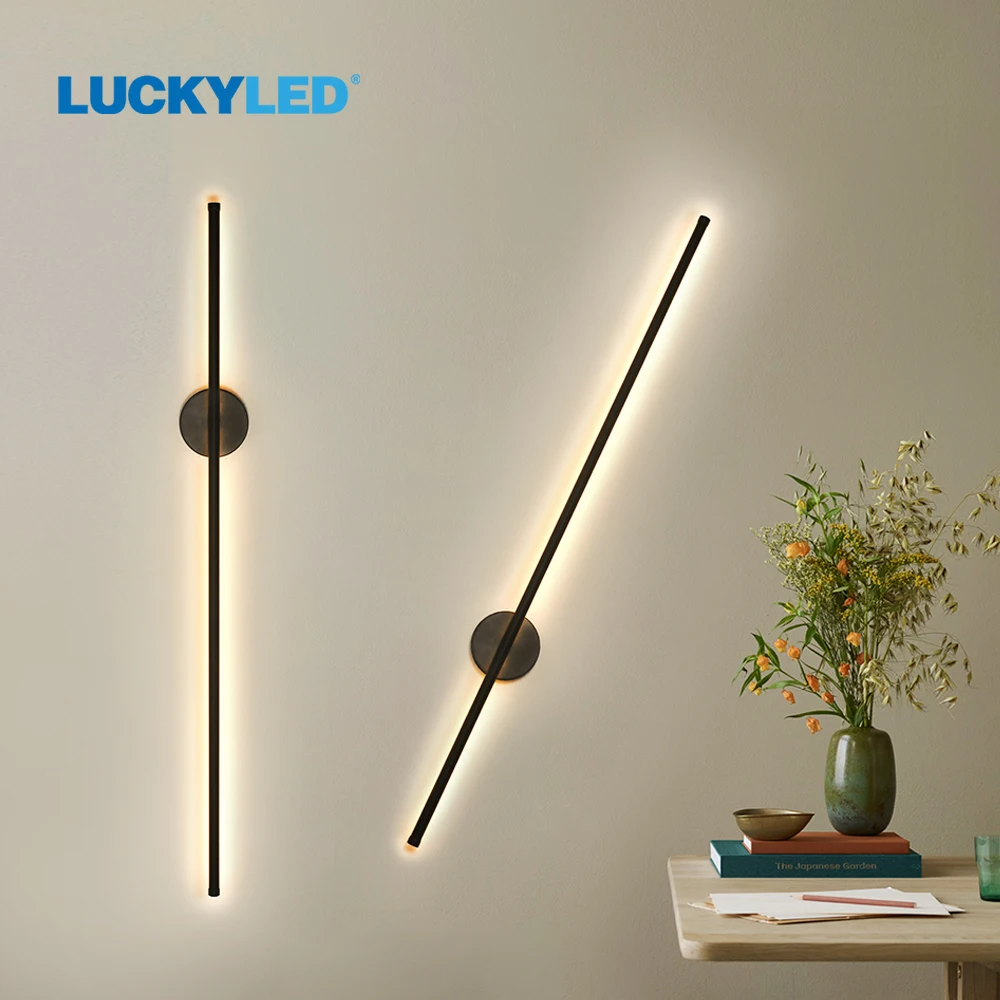 LUCKYLED Simple Led Wall Light Indoor Black White 360° Rotatable Wall Lamp for Living Room Bedroom Bedside Light Wall Sconce