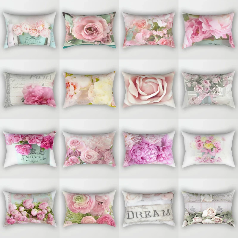 

High Quality Rose Flower Pattern Printed Rectangle Cushion Cover for Home Sofa Decor Funda de Cojines 30cm*50cm