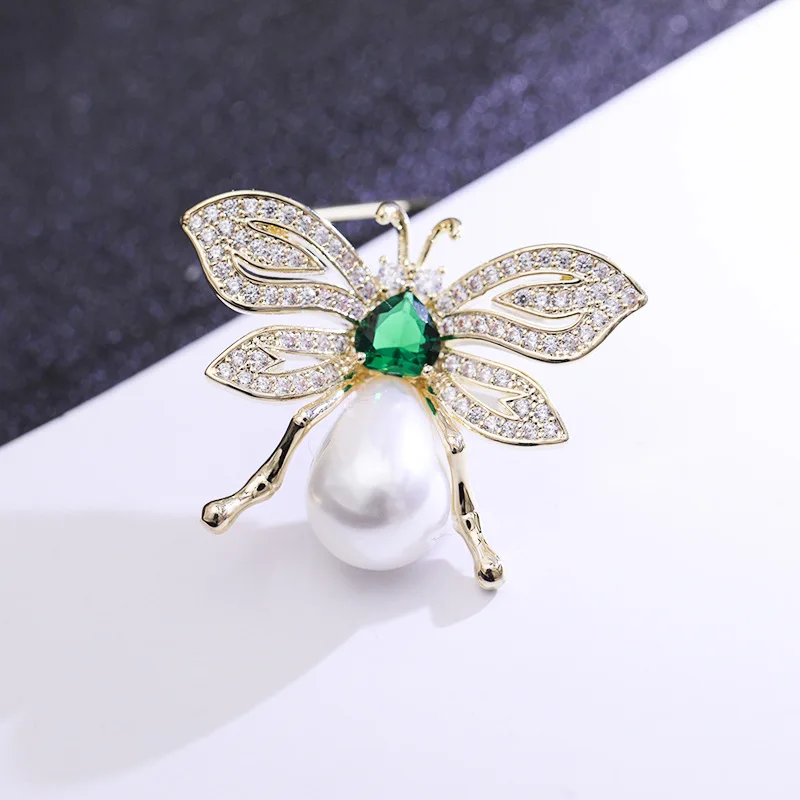 

Trendy Fashion S925 Silver Retro Personality Zircon Pearl Bee Brooch Clothing Accessories Women Customized Exquisite Gifts