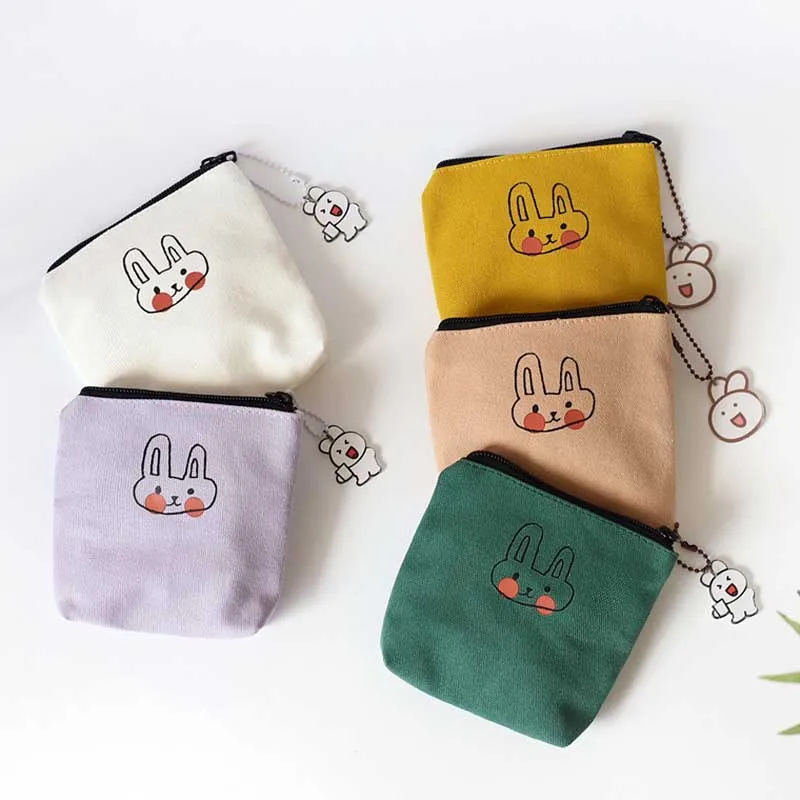 

Cute Rabbit High Quality Mini Handag Cute Canvas Small Zipper Coin Change Purse, Kids Girls Lipstick Storage Bag With Key Ring